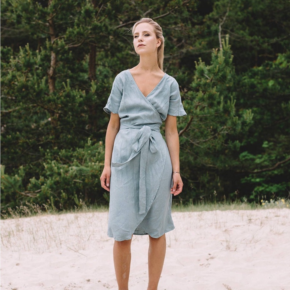 Linenfox Linen Midi Dress - Sea Green